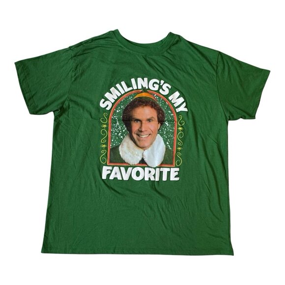 Elf Smiling’s My Favorite Christmas Tee Shirt Green XL Holiday Movie Graphic - Picture 1 of 7